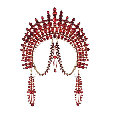 Exaggerated Rhinestone Tassel Crown Headpiece