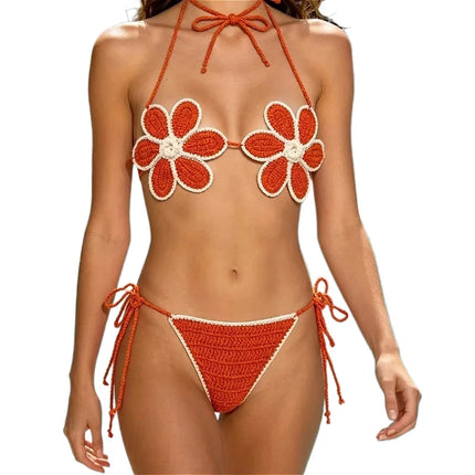 The Stardust Blossom Crochet Bikini – Retro Floral Pin-Up Swim Set