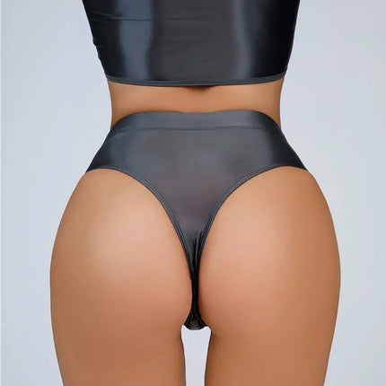 High-Waist Oil Glossy Sheer G-String Thong Satin Smooth Seamless Briefs