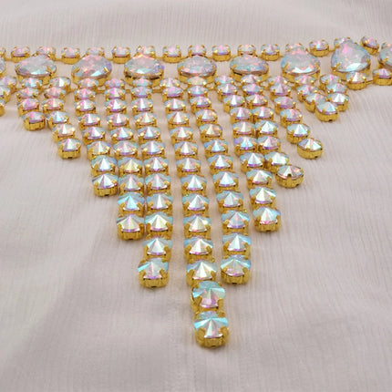 Rhinestone Glass Crystal & AB Drop Tassel Choker Necklace