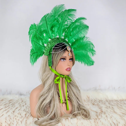 Caribbean Carnival Graduation Ball Feather Headdress & Stage Hair Accessory