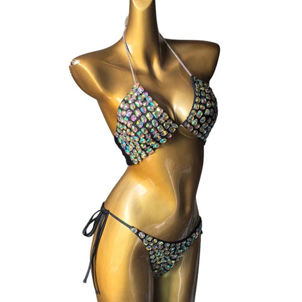 The Venus Vacation Iridescent Diamond Bikini – Crystal Prism Showgirl Set