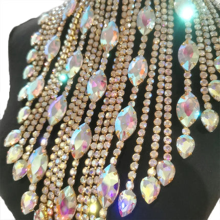 Rhinestone Crystal Long Fringe Tassel Necklace