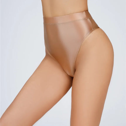 High-Waist Oil Glossy Sheer G-String Thong Satin Smooth Seamless Briefs