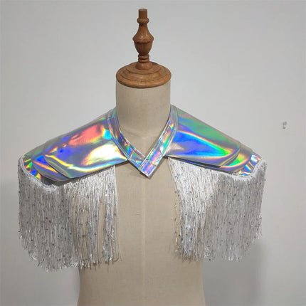 Metallic Laser Fringe Shoulder Armor & Tassel Vest Stage Costume