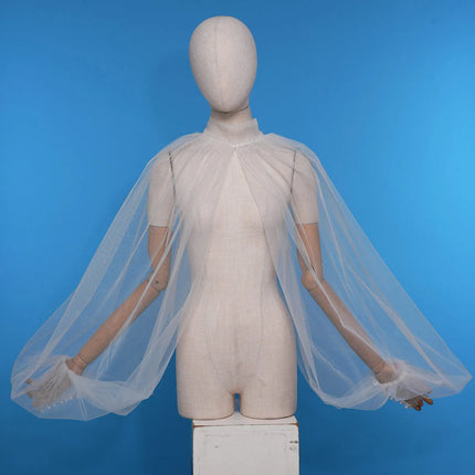 Shimmering Mesh Lantern Sleeve Bolero Shrug & See-Through Mock Neck Top