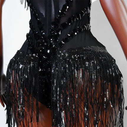The Stardust Midnight Cabaret Bodysuit – Luxury Rhinestone & Mesh Showgirl Costume