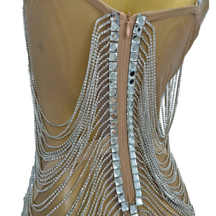 Hollow-Out Rhinestone Tassel Party Mini Dress & Latin Dance Wear