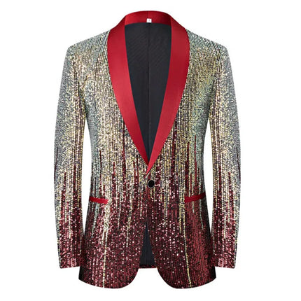 Men's Luxury Gradient Sequin Blazer Shawl Lapel Formal Stage Tuxedo Jacket