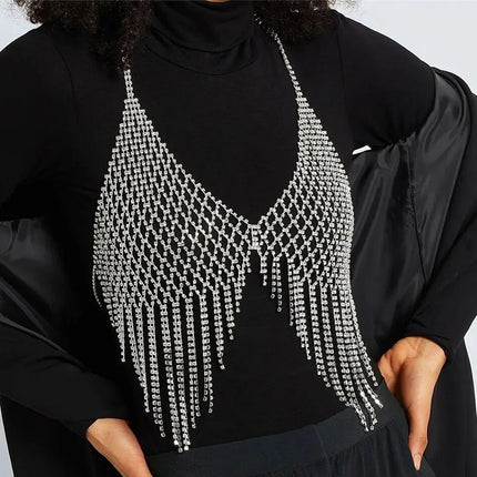 Rhinestone Tassel Fringe Halter Body Chain