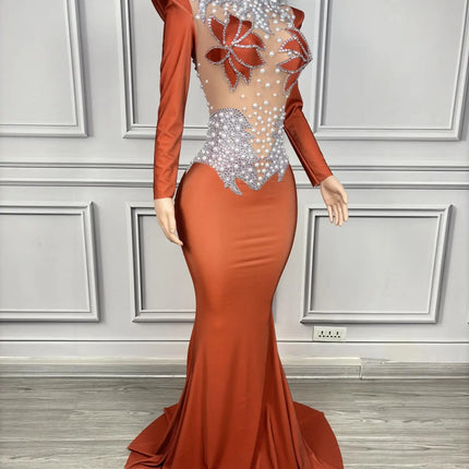 Rhinestone Floral Embroidered Mermaid Gala Gown & Trailing Evening Dress