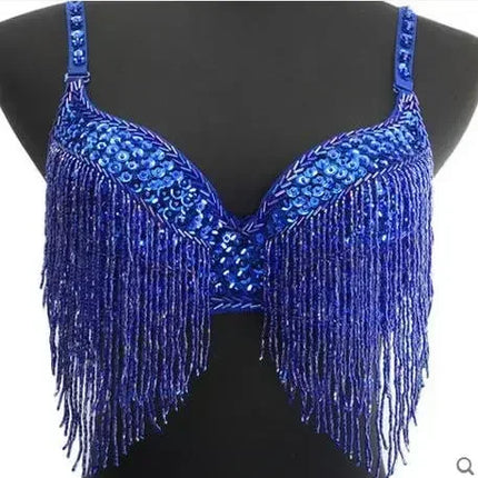 The Stardust Prism Sirena – Deluxe Beaded & Sequined Tassel Belly Dance Bra Top