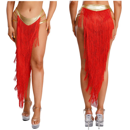 Women Cleopatra Egyptian Queen Cosplay Costume Belly Dancing Indian Dance Tassel Skirt Built-in Briefs for Halloween Carnival