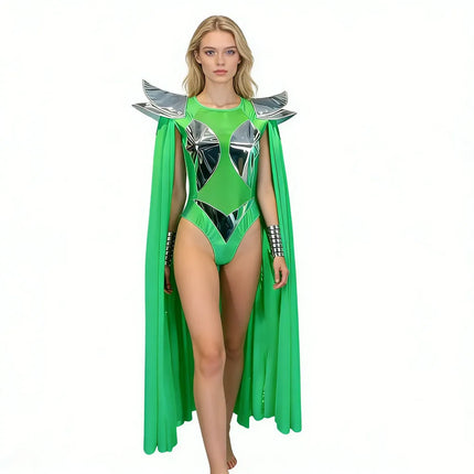 Futuristic Wing Shoulder Bodysuit & Trailing Cape Dance Performance Costume Set