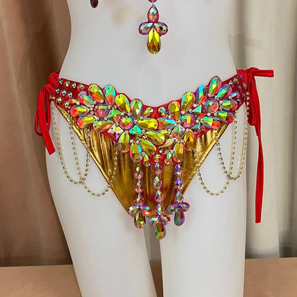 The Stardust Empress Royale – Deluxe Rhinestone Samba Carnival Wire Bra, Panty, Belt & Necklace 4-Piece Costume Set
