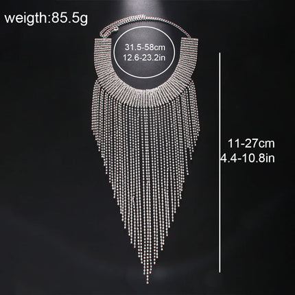 Rhinestone Fringe Tassel Choker Chain Necklace