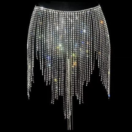 Dazzling Crystal Tassel Body Chain & Skirt Set
