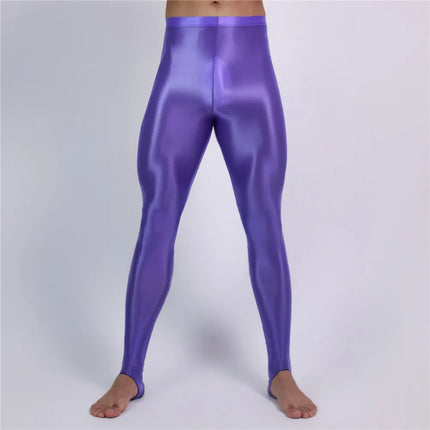 Men's Oil Glossy Sheer High-Stretch Pencil Pants Satin Smooth Leggings