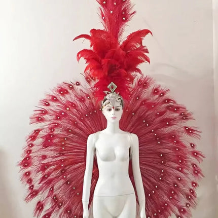 Showgirl Feather Backpiece and Rhinestone Headdress Set