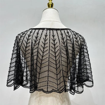 Sparkly Sequin & Beaded Leaf Mesh Capelet Evening Shawl Bolero Jacket
