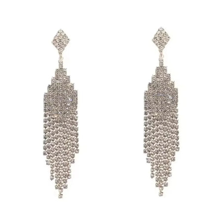Vintage Crystal Tassel Drop Earrings – Elegant Geometric Multi-Strand Statement Earrings for Weddings, Galas & Evening Wear