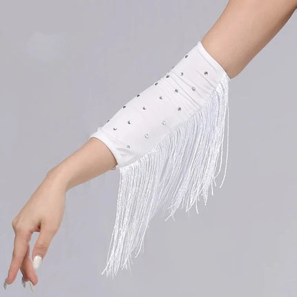 The Stardust Cabaret Fringe Sleeves – Luxury Rhinestone Performance Arm Bands