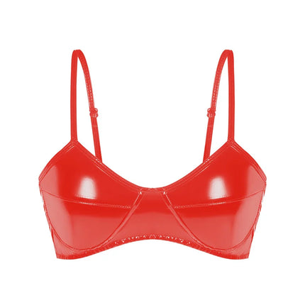Women's Halter Shiny PVC Faux Leather Bustier Crop Top Bustier Bralette