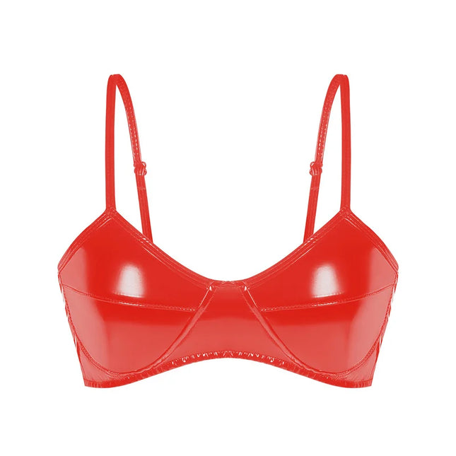 Women's Halter Shiny PVC Faux Leather Bustier Crop Top Bustier Bralette