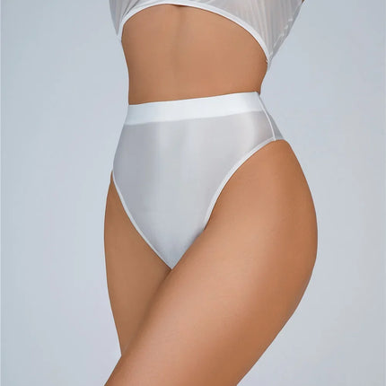 High-Waist Oil Glossy Sheer G-String Thong Satin Smooth Seamless Briefs