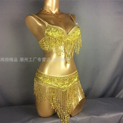 The Stardust Cabaret 2-Piece Ensemble – Luxury Sequin Fringe Bra & Belt Set