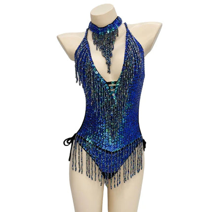 Beaded Sequin Tassel Performance Bodysuit