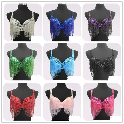 The Stardust Prism Sirena – Deluxe Beaded & Sequined Tassel Belly Dance Bra Top