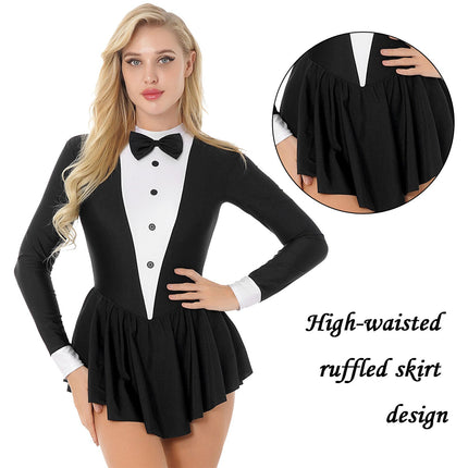 The Stardust Showgirl Tuxedo Leotard Dress – Luxury Long Sleeve Latin Dance & Stage Wear