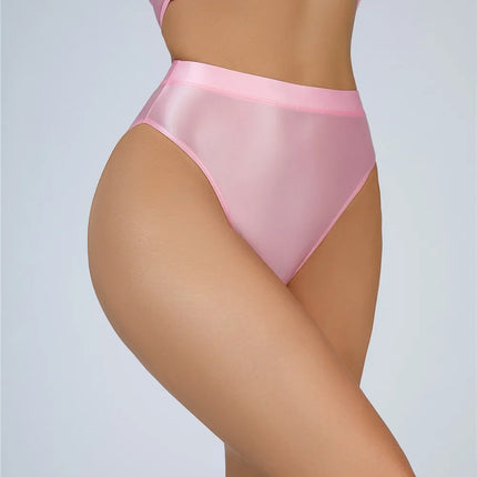 High-Waist Oil Glossy Sheer G-String Thong Satin Smooth Seamless Briefs
