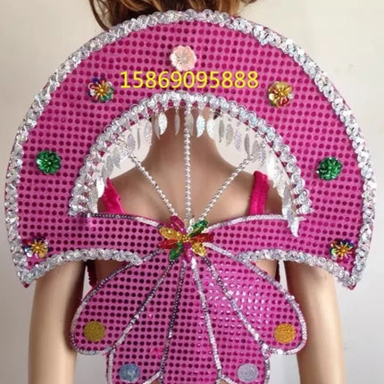 Sequined Butterfly-Style Costume Backpiece with Draped Chain