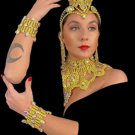 Yellow Rhinestone Showgirl Jewelry Set