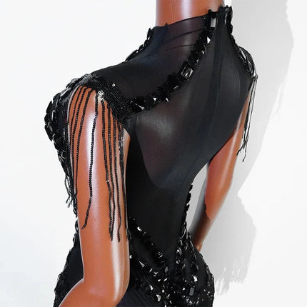 The Stardust Midnight Cabaret Bodysuit – Luxury Rhinestone & Mesh Showgirl Costume