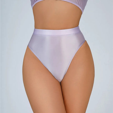 High-Waist Oil Glossy Sheer G-String Thong Satin Smooth Seamless Briefs
