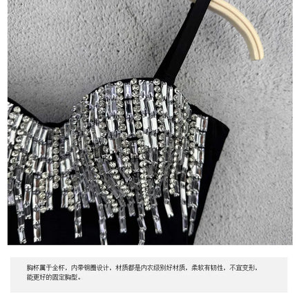 Crystal Beaded Bustier Corset Crop Top Nightclub Party Bralette