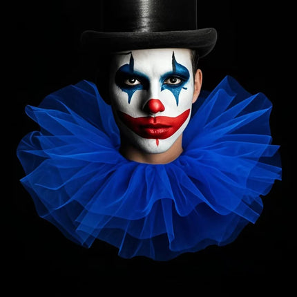 Fluffy Mesh Clown Ruff Collar & Vintage Masquerade Circus Costume Accessory