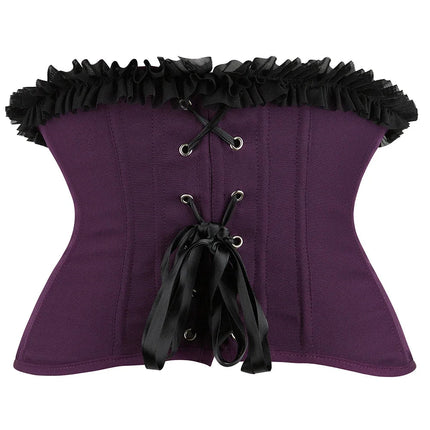 Gothic Underbust Corset Bustier Lace Ruffle Trim Front Busk Waist Cincher