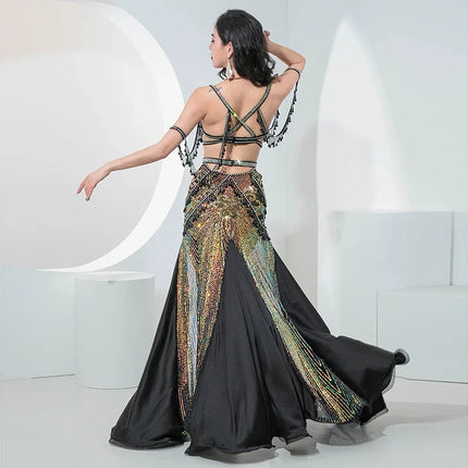 Luxury Sequin Embroidered Crystal Beaded Belly Dance Competition Set