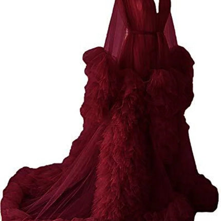 Voluminous Illusion Tulle Ruffle Long Robe Dressing Gown