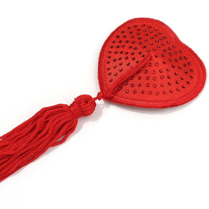 Sparkling Rhinestone Heart Pasties with Swinging Tassels Set