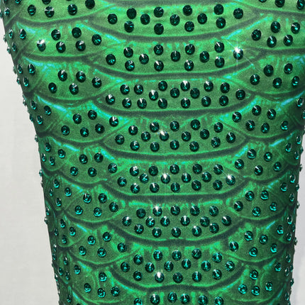 Emerald Snake Rhinestone Illusion Strapless Gown Sculpted Serpent Floor-Length Evening Dress