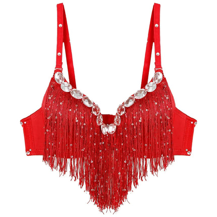 The Stardust Oasis Sirena – Sequined Tassel & Rhinestone Push-Up Belly Dance Bra Top
