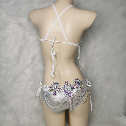 Handmade Samba Carnival Crystal Wire Bra, Panty & Belt 3-Piece Costume Set