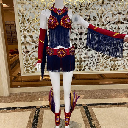 Regal Feathered Backpiece and Rhinestone Costume Set