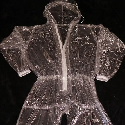 Handmade Clear PVC Hooded Jumpsuit & Waterproof Stage Clubwear Costume