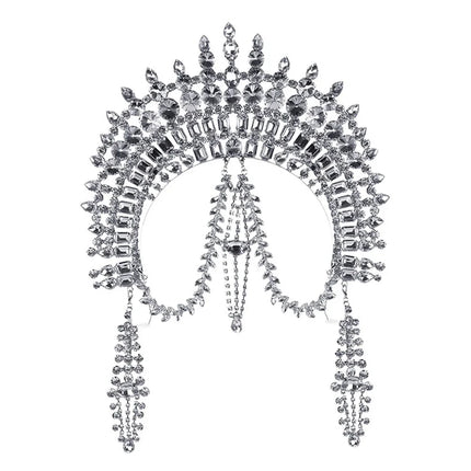 Exaggerated Rhinestone Tassel Crown Headpiece